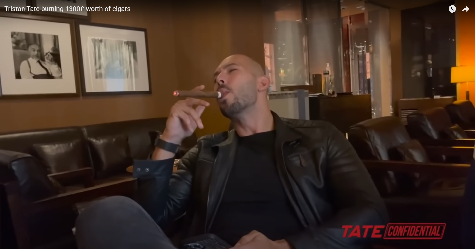 Andrew Tate smoking a rare Cuban Davidoff cigar in a lounge