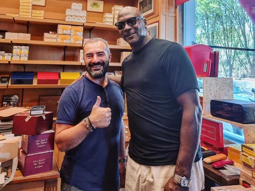 Michael Jordan in a cigar store in Milan