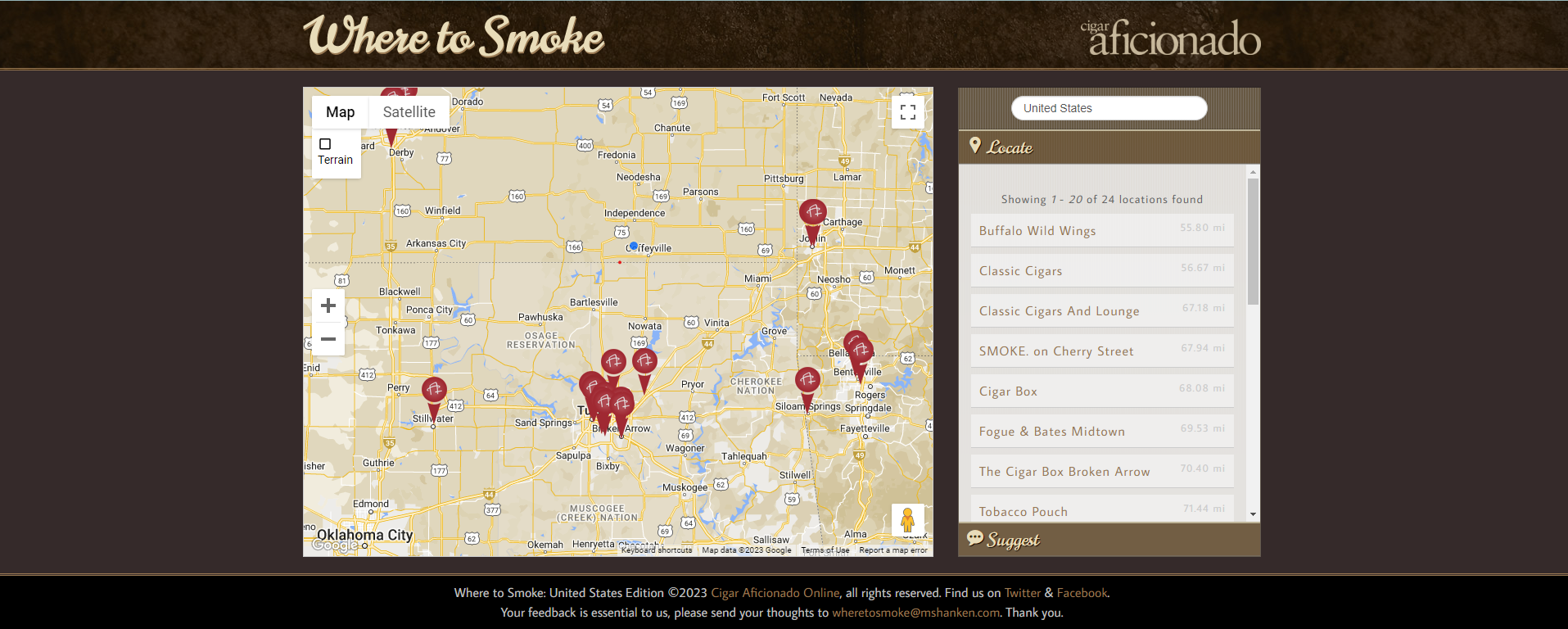 Cigar Aficionado app "Where To Smoke"