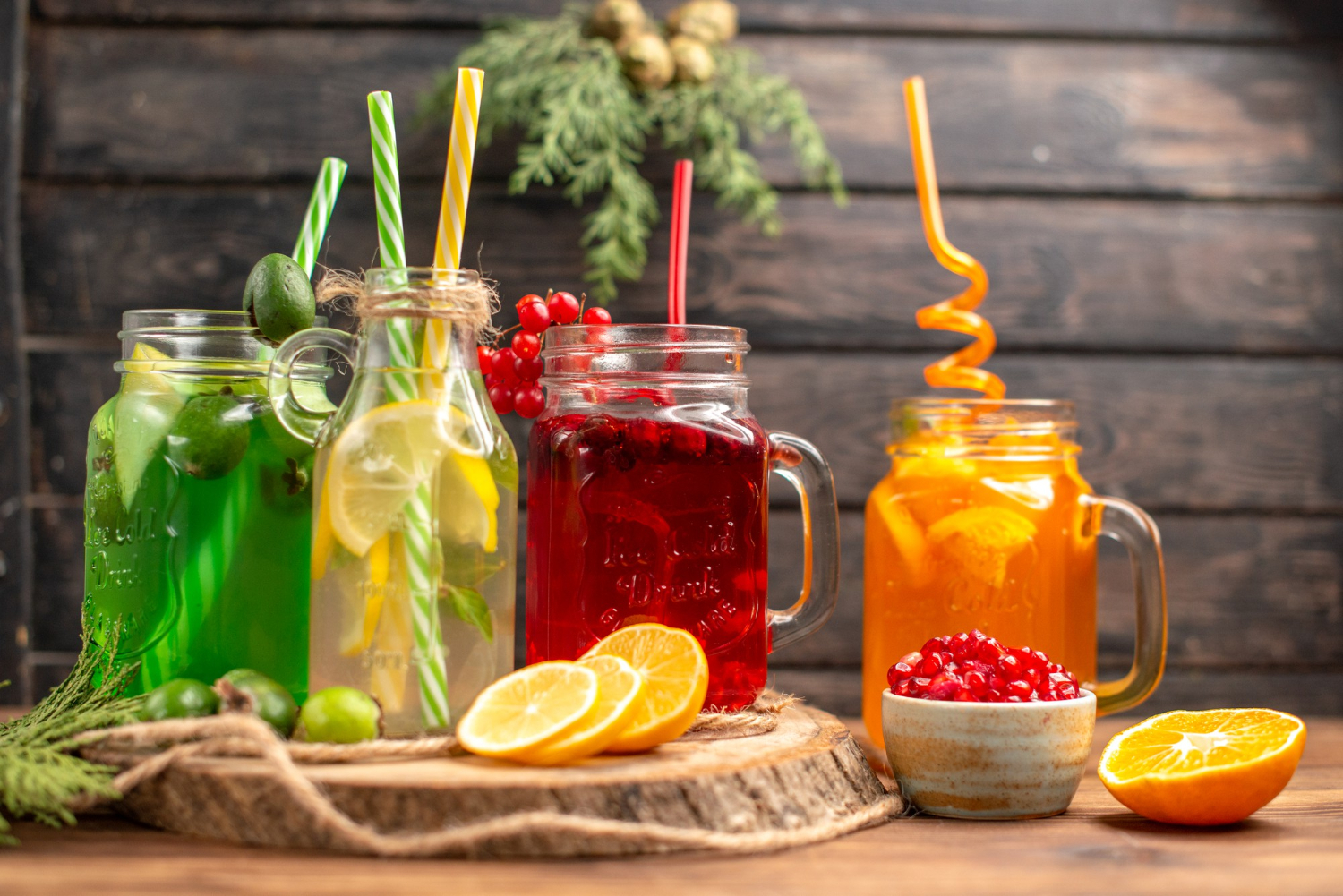 Fresh fruit juice in bottles